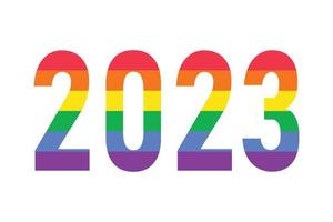 2023-jähriges Logo in Regenbogenfarben der lgbtq-Flagge isoliert auf Weiß. Vektorsymbol des LGBTQ-Schwulenstolzmonats, Geschichtsmonat vektor