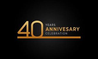 40-jähriges Jubiläumslogo mit einzeiliger goldener und silberner Farbe für Feierlichkeiten, Hochzeiten, Grußkarten und Einladungen einzeln auf schwarzem Hintergrund vektor