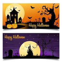 Lycklig Halloween-kortbakgrund med slottet och fladdermöss vektor