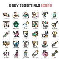 Baby Essentials dünne Linie Icons vektor