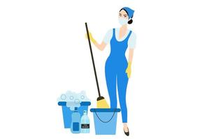Reinigungsservice Hauswirtschaft und Reinigungsmittel Vektor Illustration