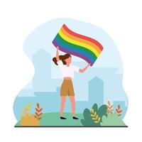 Frau mit Regenbogenfahne zur Freiheitsparade vektor