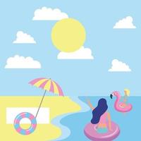 Sommerzeitferien mit den Mädchen, die in den Ozean an einem sonnigen Tag schwimmen vektor