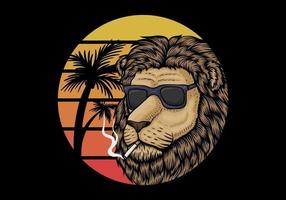 Lejonet röker över retro solnedgång vektor