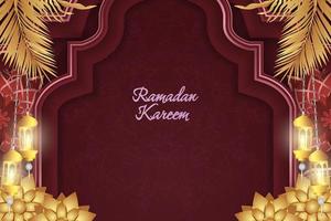 ramadan kareem islamischer roter und goldener luxus mit mandala und laterne vektor