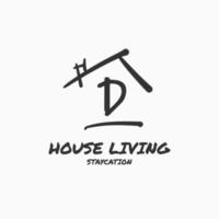 bokstaven d minimalistisk doodle house vektor logotypdesign