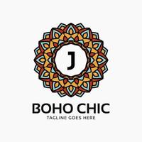 buchstabe j boho chic runde dekoration vintage farbe mandala vektor logo design element