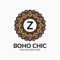 buchstabe z boho chic runde dekoration vintage farbe mandala vektor logo design element