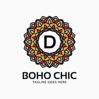 buchstabe d boho chic runde dekoration vintage farbe mandala vektor logo design element