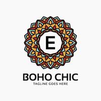 buchstabe e boho chic runde dekoration vintage farbe mandala vektor logo design element