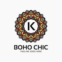 buchstabe k boho chic runde dekoration vintage farbe mandala vektor logo design element