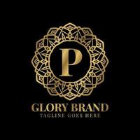 Buchstabe p Glory Mandala Vintage goldene Farbe Luxus-Vektor-Logo-Design vektor
