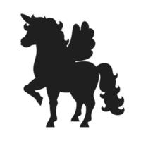 süßes einhorn mit flügeln. magisches Feenpferd. schwarze Silhouette. Gestaltungselement. Vektor-Illustration isoliert auf weißem Hintergrund. vorlage für bücher, aufkleber, poster, karten, kleidung. vektor