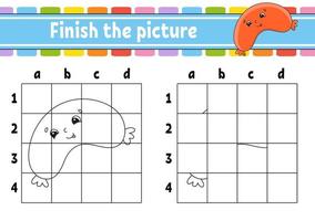 avsluta bilden. målarboksidor för barn. utbildningsutvecklande arbetsblad. spel för barn. övning i handstil. tecknad figur. vektor illustration. grilltema.