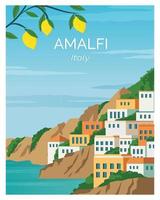 amalfi. kuststad i Italien. resa till amalfi. landskap bakgrund vektor illustration lämplig för resor affisch, vykort, banner.