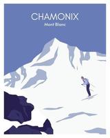 Chamonix-Vektor-Illustration-Hintergrund. reise nach chamonix frankreich. flache Cartoon-Vektor-Illustration im Farbstil. geeignet für Kunstdruck, Reiseplakat, Postkarte, Banner. vektor