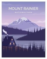 Mount Rainier Nationalpark Landschaft Illustration Hintergrund. geeignet für Plakatgestaltung, Reiseplakat, Postkarte, Kunstdruck. vektor