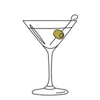 handgezogenes glas martini mit oliven.