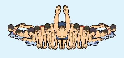 gruppe von menschen schwimmen aktion vektor