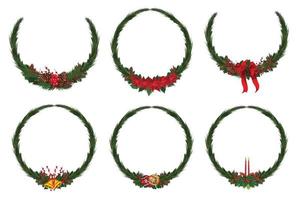uppsättning jul krans med vinter blommiga element. vektor illustration.