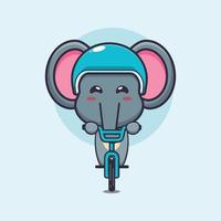 söt elefant maskot seriefigur rida på cykel vektor