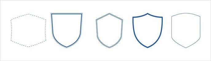 Schutzschild Plain Line Konzept schützen. Gliederungsabzeichen. Sicherheits-Icon-Set. Datenschutz-Banner-Kit. Sicherheitsetikett.