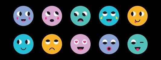 Reihe von Emoticons. Emoji-Symbole. Aufkleber Emotionen. Vektor flache Symbole für Social Media Vektor eps 10