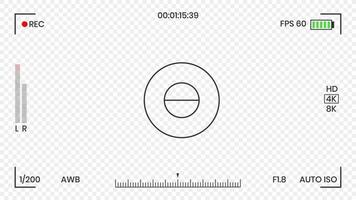 Kamera-Sucher-Video- oder Fotorahmen-Recorder flache Design-Vektorillustration. digitalkamera-sucher mit belichtungseinstellungen und fokussiergittervorlage. vektor