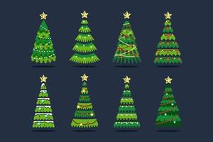 Weihnachtsbaum in den verschiedenen Arten mit mit Schneeflocke, Birnen und Bändern vektor