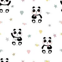 sömlösa mönster för barn. bakgrund med panda seriefigurer söta djur som sitter och äter klubbor designidéer som används för utskrift, presentförpackning, babykläder, textil, vektorillustration vektor