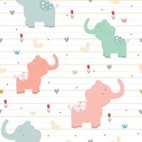 elefant seamless mönster tecknad djur bakgrund med blommor tillsammans med anteckningsbok linje. söta designidéer för barn. används för att göra klädmönster, textilier, presentpapper, vektorillustrationer. vektor