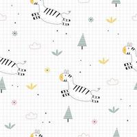 söta sömlösa mönster för barn den tecknade bakgrunden av zebran hoppar med träd och blommor designidéer som används för utskrift, presentförpackning, babykläder, textilier, vektorillustration vektor