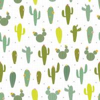 handgezeichnetes süßes nahtloses muster wiederholen den hintergrund mit dem kaktus und dem quadratischen gitter. modernes Vektordesign für Geschenkverpackungen, Textilien, Vektorgrafiken. vektor