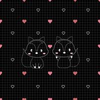 Nahtloser Musterhintergrund Zwei Füchse sitzen zusammen mit einem niedlichen rosa Herzform-Symbol mit geometrischen Quadraten Designideen für Druck, Geschenkverpackung, Babykleidung, Textilien, Vektorbilder vektor
