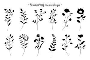 satz botanischer komposition mit floralen blättern pflanzen elementdesign vektor