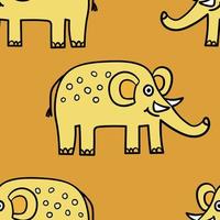 Nahtloses Muster mit Cartoon-Doodle-Elefanten. Packpapier, Textilien, Stoffe. vektor