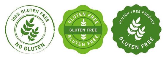 Glutenfreies Lebensmittelmarken-Abzeichen für Produkt kein Weizen-Emblem-Set-Tag in grünem Aufkleber-Design-Grafikvektor vektor