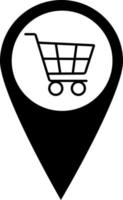 das flache Symbol des Supermarktstandorts. Geolokalisierungspunkt, schwarze Silhouette. Lebensmittelgeschäft in der Nähe. vektor