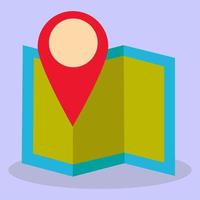 Design im flachen Stil. eine Anleitung zu einer Papierkarte mit der Lage des Ortes. Navigationskartensymbol.