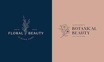 satz botanisches florales element handgezeichnetes logo mit wilden blumen und blättern. logo für spa- und schönheitssalon, boutique, bioladen, hochzeit, blumendesigner, innenausstattung, fotografie, kosmetik vektor