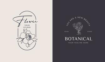 satz botanisches florales element handgezeichnetes logo mit wilden blumen und blättern. logo für spa- und schönheitssalon, boutique, bioladen, hochzeit, blumendesigner, innenausstattung, fotografie, kosmetik vektor