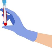 en bild av en handsklädd hand som håller i en injektionsflaska med blod för testning på covid-19. vektor