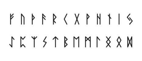 Skandinavische alte Runen. schwarze buchstabensymbole esoterischer deutscher und norweger. ettir hieroglyphisches alphabet mit klinografischem vektor futhark