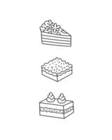 bageri samling tårta doodle kontur illustration. vektor