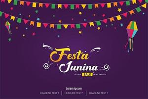 Festivalabdeckungs-Fahnen-Schablonendesign Festa Junina brasilianisches vektor