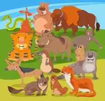 glad tecknad vilda djur karaktärer grupp vektor