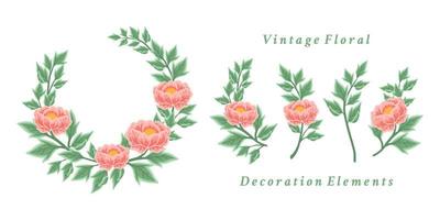 schöner Vintage-Blumenkranz und Blumenstrauß, Vektorgrafik-Anordnungssatz vektor