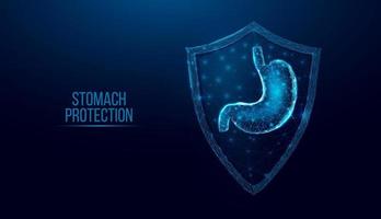 mänskligt magskydd. trådram låg poly stil. koncept för medicinsk, farmakologisk behandling av matsmältningssystemet. abstrakt modern 3d vektorillustration på mörkblå bakgrund. vektor