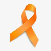 Orange Ribbon Awareness Nierenkrebs, Leukämie, Gliedmaßenunterschied, Multiple Sklerose, Hautkrebs. isoliert auf weißem Hintergrund. Vektor-Illustration.