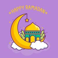söt glad ramadan illustration med moskén i månen vektor